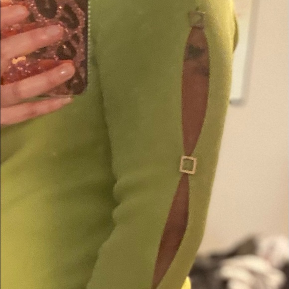 ZIANI COUTURE - Lime Green Ribbed Top with Silver Square Accents on Sleeves - Picture 6 of 7